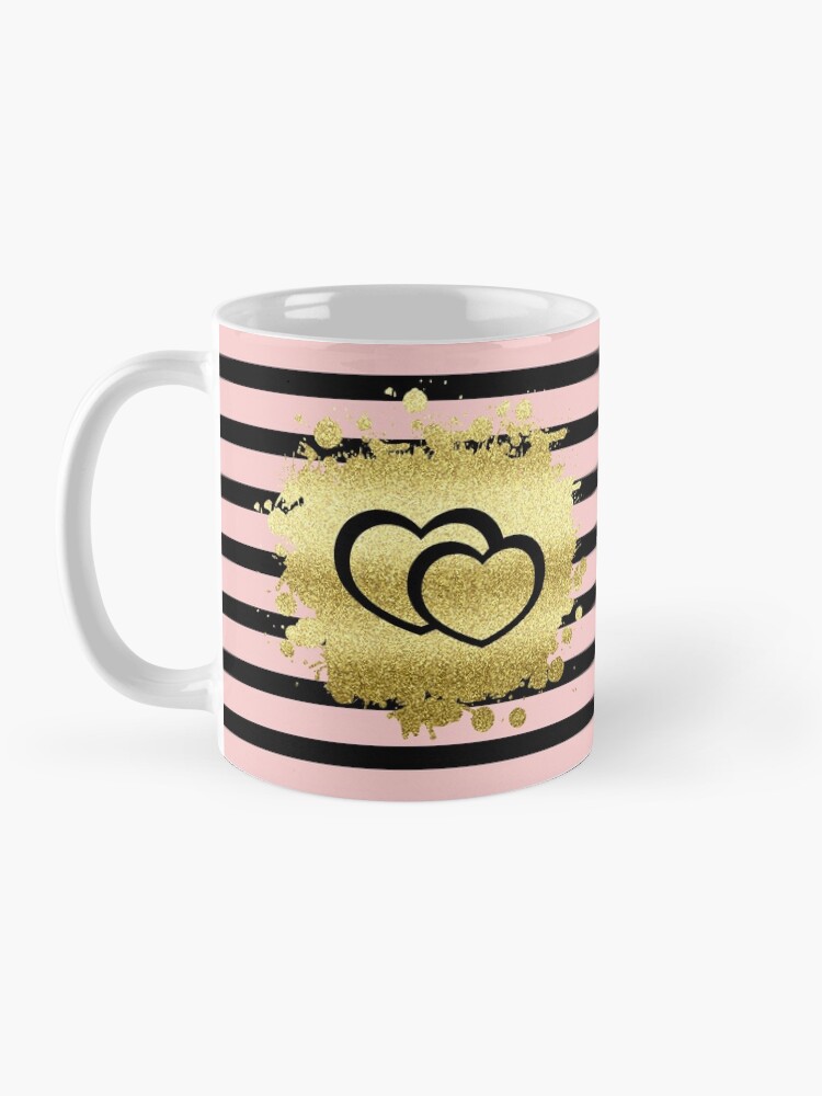 Alternate view of Trendy Blush Pink Black Stripes Gold Glitter Hearts Mug