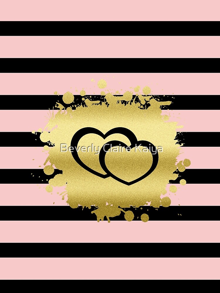 Trendy Blush Pink Black Stripes Gold Glitter Hearts by beverlyclaire