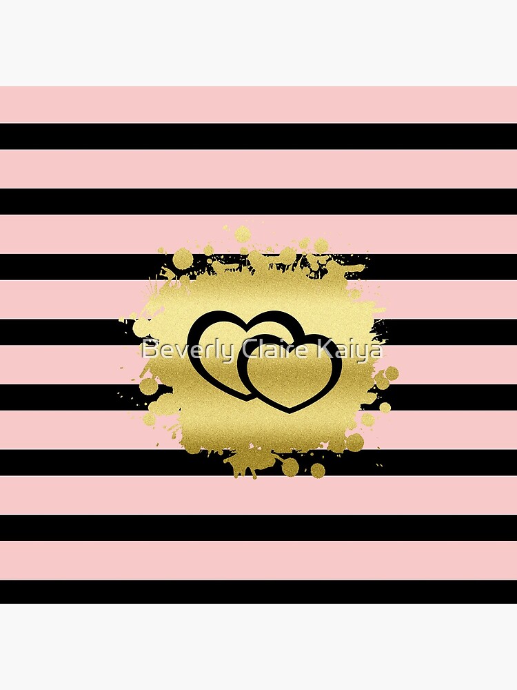 Trendy Blush Pink Black Stripes Gold Glitter Hearts by beverlyclaire