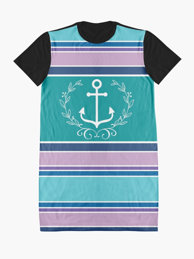 Alternate view of Nautical Wreath Anchor Coastal Teal Purple Blue Summer Graphic T-Shirt Dress