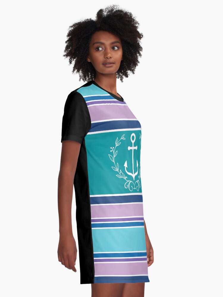 Alternate view of Nautical Wreath Anchor Coastal Teal Purple Blue Summer Graphic T-Shirt Dress