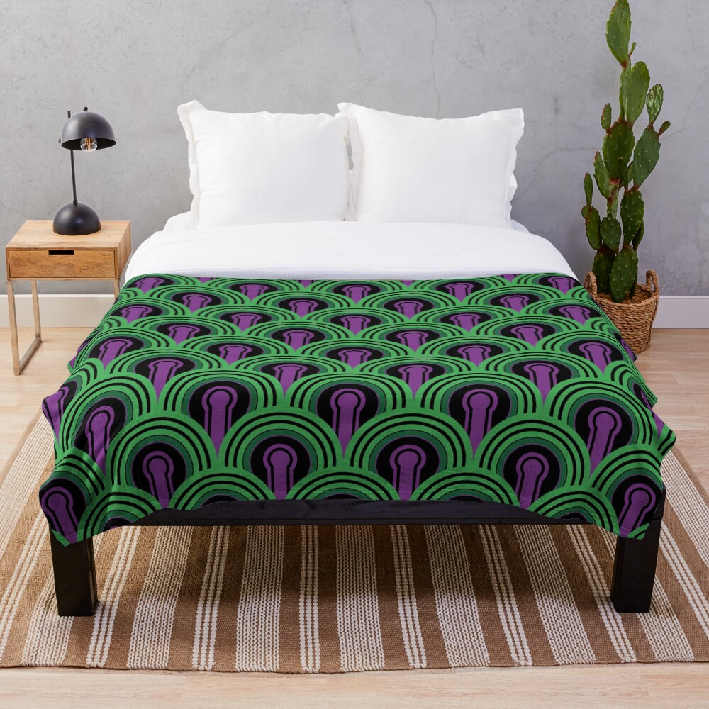 Overlook Hotel Carpet from The Shining: Purple/Green Throw Blanket