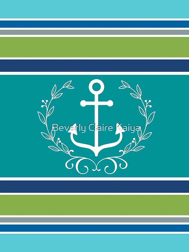 Trendy Monogram Anchor Laurel Wreath Stripes Aqua by beverlyclaire