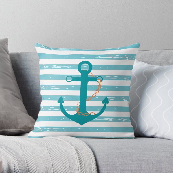 AFE Turquoise Ship Anchor Throw Pillow