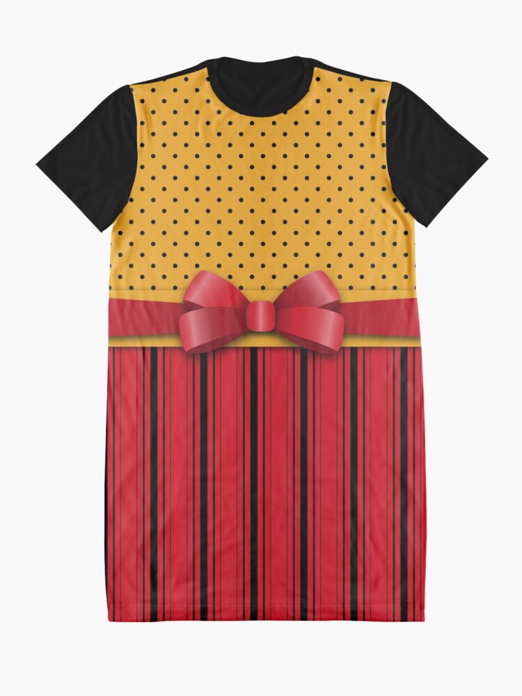 Alternate view of Trendy Red Bow Ribbon Yellow Polka Dots Stripes Graphic T-Shirt Dress
