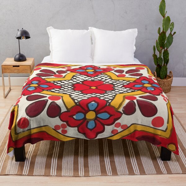 Item preview, Four red flowers vintage mexican talavera tile designed and sold by T-Mex.
