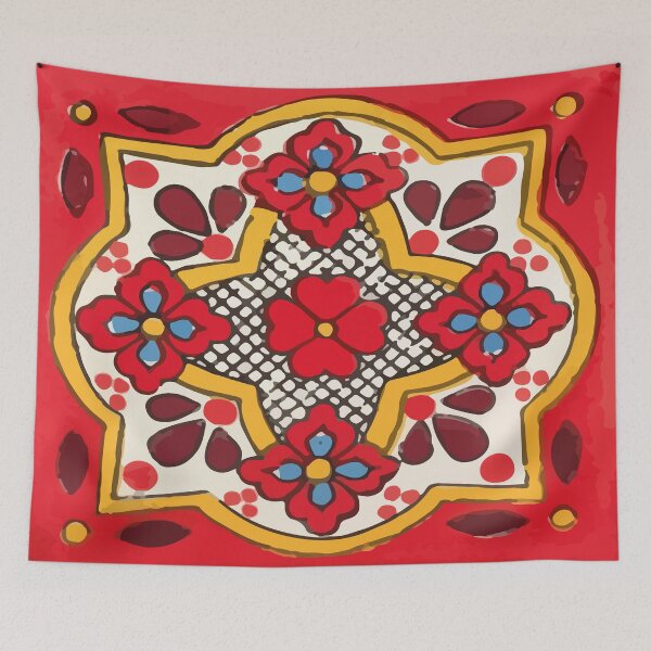 Item preview, Four red flowers vintage mexican talavera tile designed and sold by T-Mex.