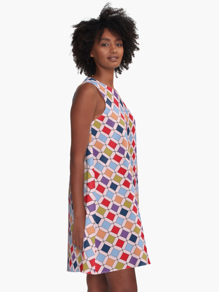 Alternate view of Trendy Autumn Fall Fashion Color Palette Geometric Pattern A-Line Dress