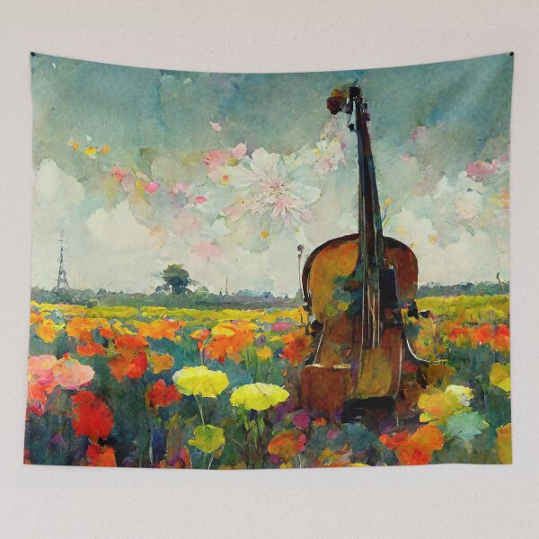 Item preview, Impressionist Style Cello in a Field of Flowers designed and sold by ThePurpleMelon.