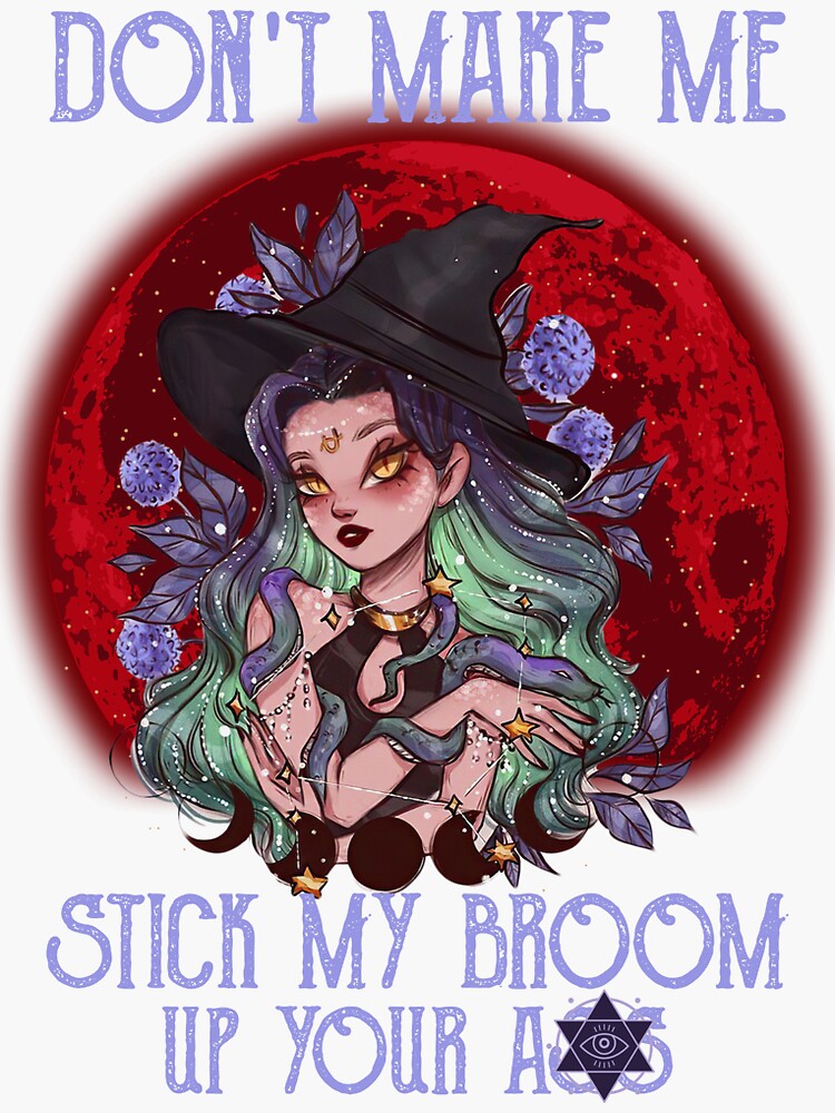 Witch Dont Make Me Stick My Broom Up Your Ass Sticker For Sale By Rahejadokken8 Redbubble 