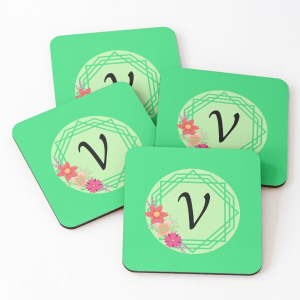 Item preview, Floral Geometric Upper Case Letter V Monogram designed and sold by MGonline.