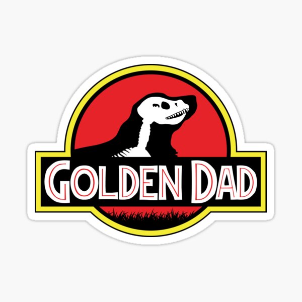 "(For Bright Background) Jurassic Golden Retriever Dad" Sticker for