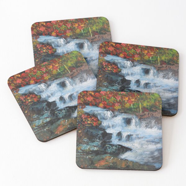 Item preview, nature fall burgundy red autumn leaves rocks waterfall  designed and sold by LEILA ART SPACE.