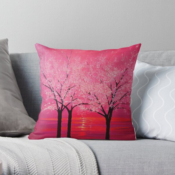 Cherry Blossom Flowers Needlepoint Down Throw Pillow