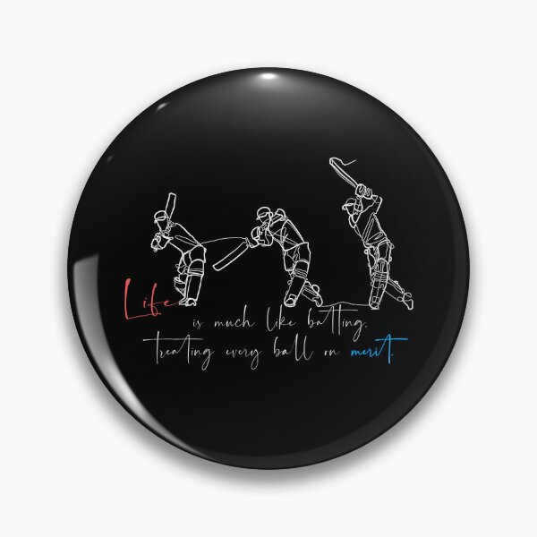 Item preview, Continuous one line art cricket batting with quote: "Life is much like batting, treating every ball on merit." calligraphy typography  designed and sold by scribblelife.