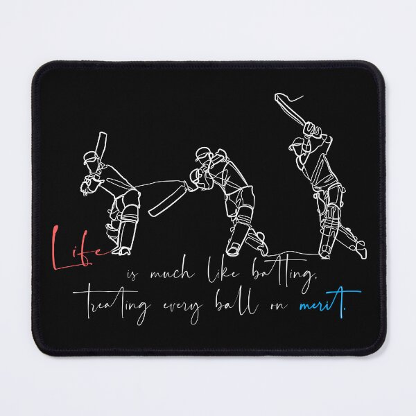 Item preview, Continuous one line art cricket batting with quote: "Life is much like batting, treating every ball on merit." calligraphy typography  designed and sold by scribblelife.