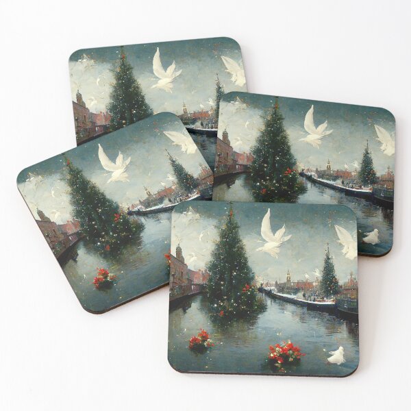Item preview, Christmas Scene with a canal, doves and holly designed and sold by EarthandEase.