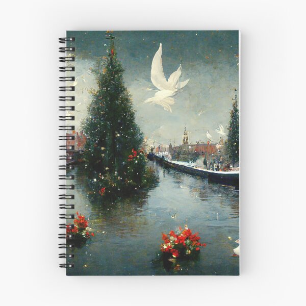 Item preview, Christmas Scene with a canal, doves and holly designed and sold by EarthandEase.