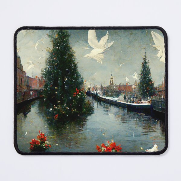 Item preview, Christmas Scene with a canal, doves and holly designed and sold by EarthandEase.
