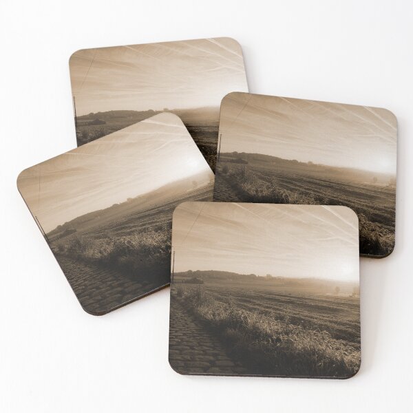 Item preview, paving sett road in autumnal sunlight in sepia designed and sold by FotoMahieu.