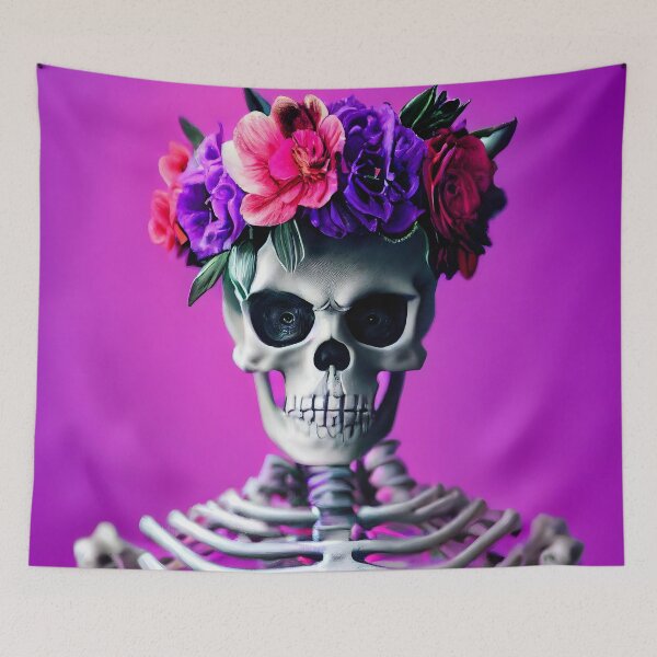 Item preview, Skelethon wearing a floral crown designed and sold by Tuko Designs.