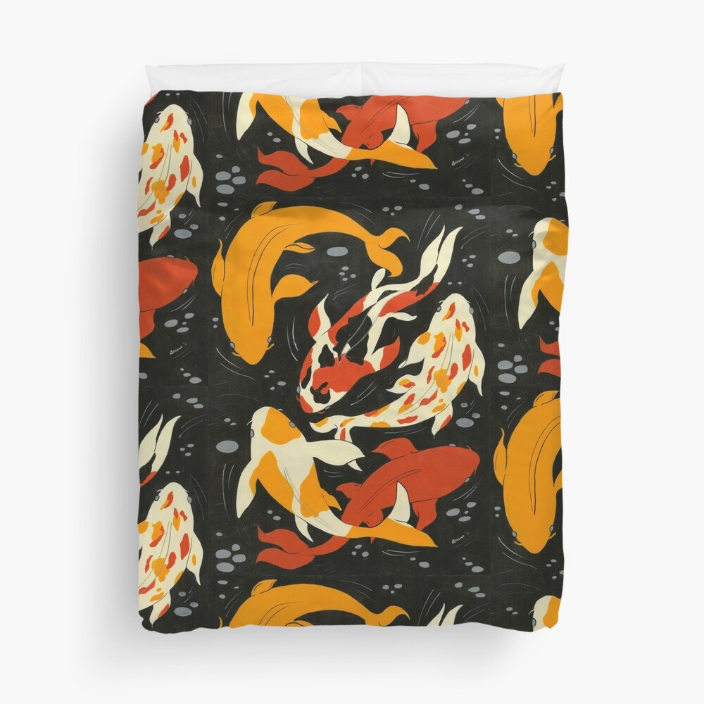 Koi in Black Water Duvet Cover