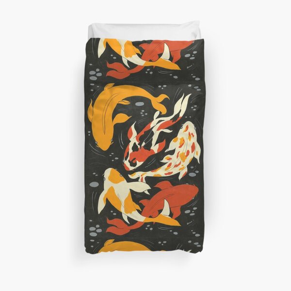 Koi in Black Water Duvet Cover