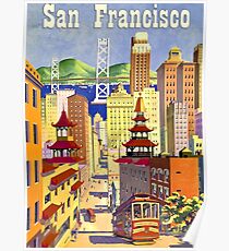 San Francisco, street, tramway, travel poster Poster