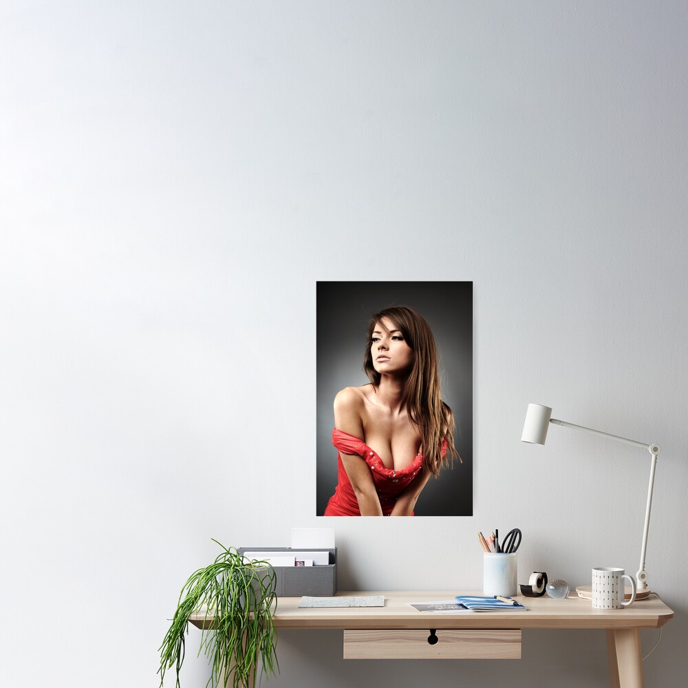 Beautiful Woman With Deep Cleavage On Gray Background Poster For Sale By Naturalis Redbubble 7372