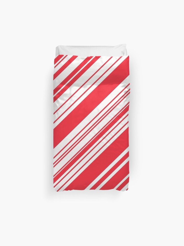 Candy Cane Red And White Diagonal Multi Stripes Duvet Cover By