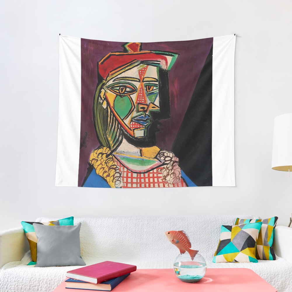 "Woman In Beret And Checked Dress" Tapestry for Sale by chaeljony Redbubble