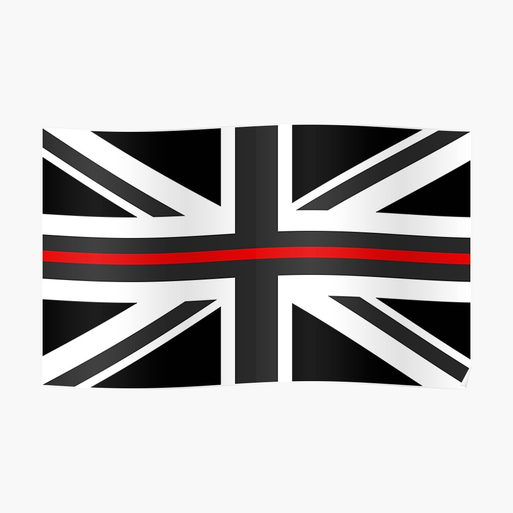 black and white union jack with red stripe