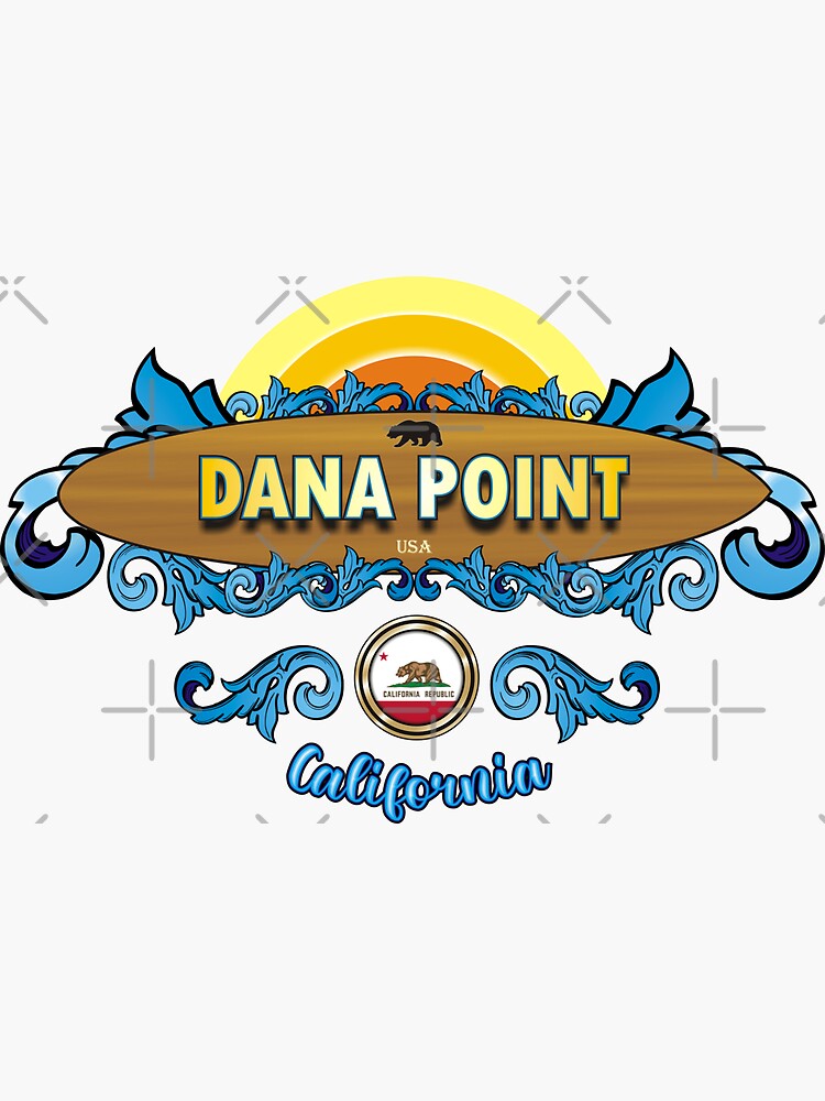 "Dana Point California surfboard waves flag" Sticker for Sale by
