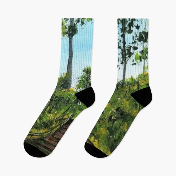 Item preview, Painting bridge in the forest painted on wood - landscape painting designed and sold by Anke Franikowski.