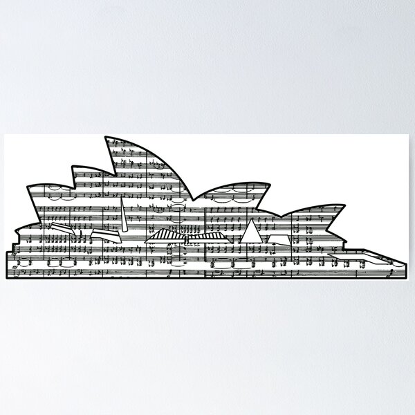 Item preview, Sydney Opera House Outline with Musical Notes designed and sold by Happy Puppy Print On Demand.