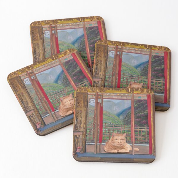 Item preview, Eckhart Tolle Zen Master Cat On a Temple Terrace Overlooking Mountains designed and sold by SubtleSplit.