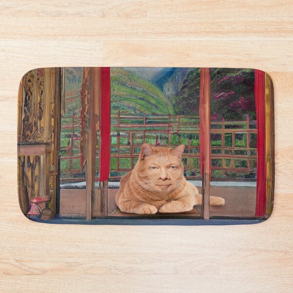 Item preview, Eckhart Tolle Zen Master Cat On a Temple Terrace Overlooking Mountains designed and sold by SubtleSplit.