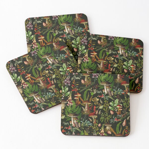 Item preview, Vintage Mushrooms Forest Botanical Pattern - Black Botanical Night Garden Nightgarden designed and sold by UtArt.