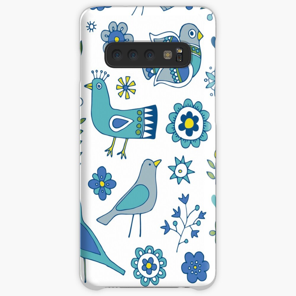 Scandi Folk Birds - blue & white - Scandinavian folk art pattern by Cecca Designs Case & Skin for Samsung Galaxy