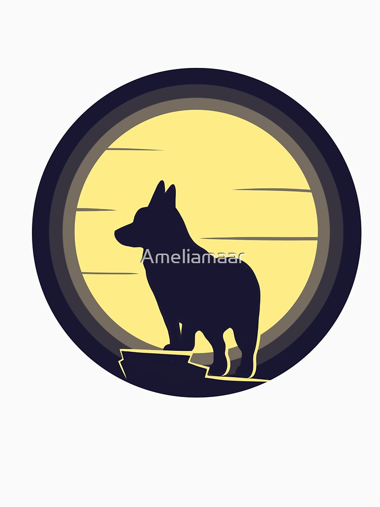 Corgi moon silhouette by Ameliamaar