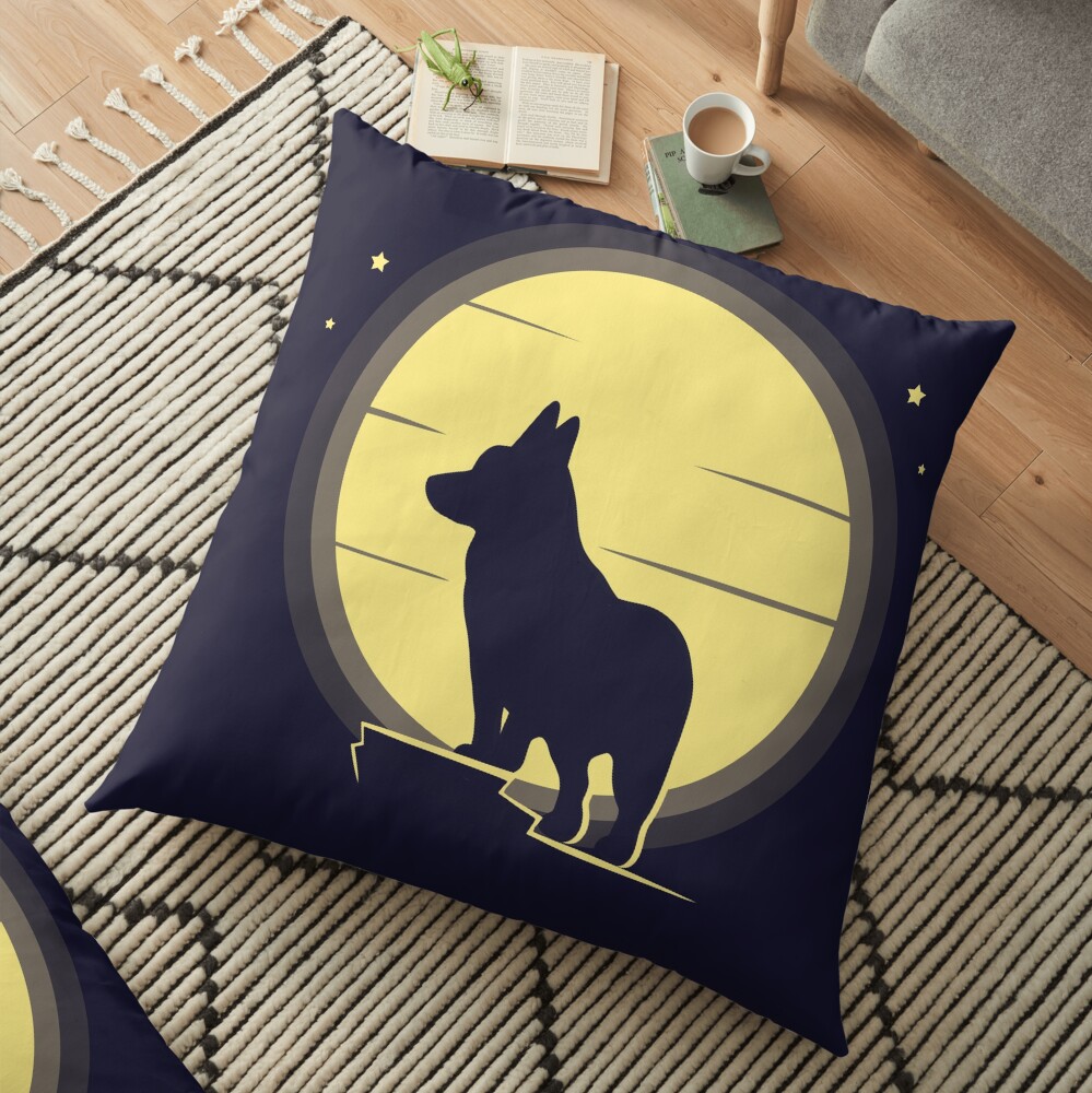 Corgi moon silhouette Floor Pillow