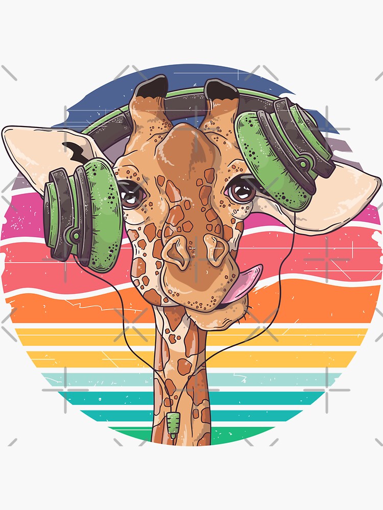 Giraffe With Headphones Listening To Music