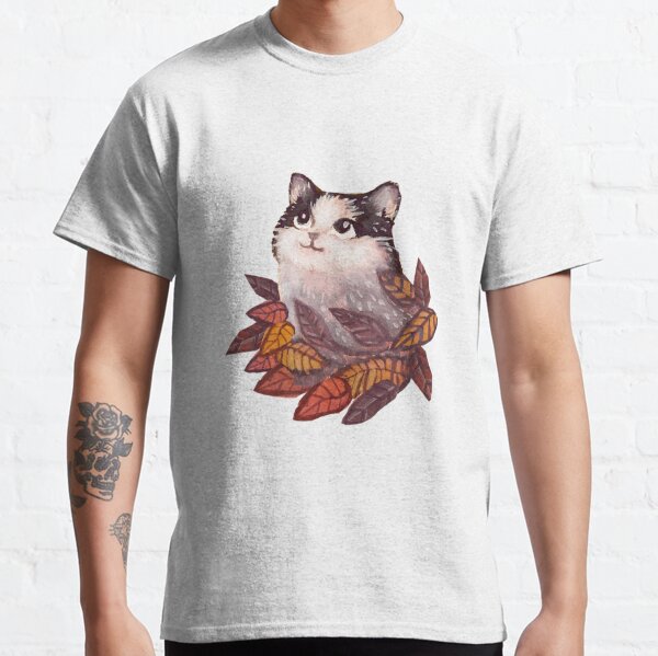 A Cat and Warm Autumn Leaves Classic T-Shirt