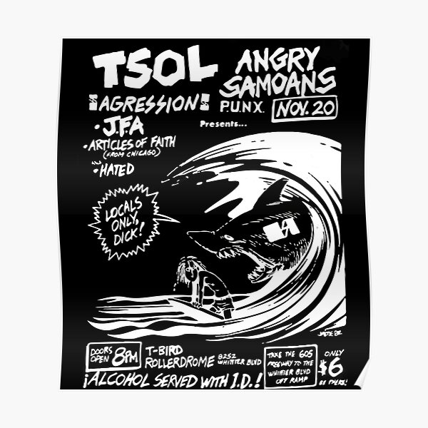 "Old 1982 L.A. Punk Show Poster Tsol And Angry Samoans" Poster for