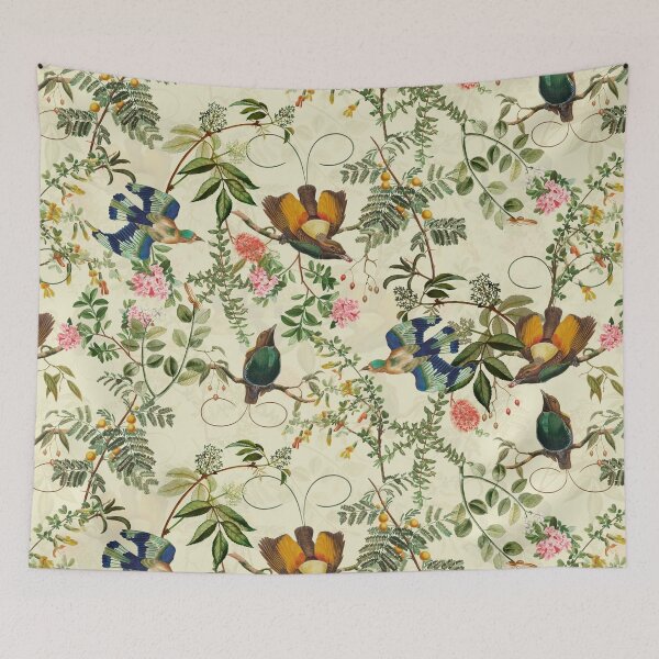Item preview, tropical birds and flowers garden vintage Botanical Garden pattern beige Nightgarden designed and sold by UtArt.