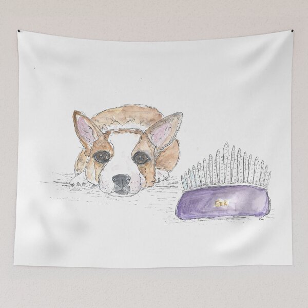 Item preview, Queen Elizabeth's corgi with tiara tribute illustration. designed and sold by DebTheZeb.