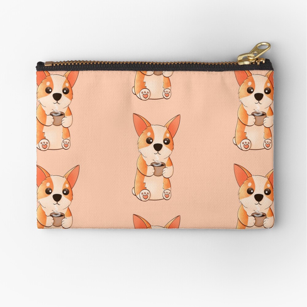 Corgi drinking coffee Zipper Pouch