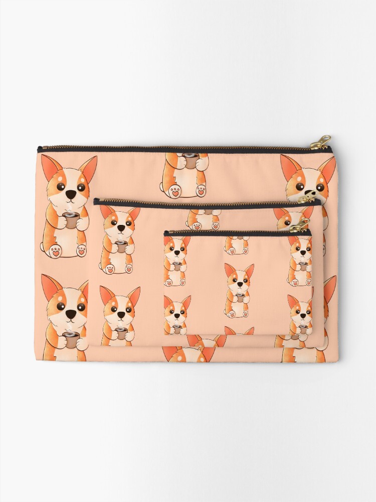Alternate view of Corgi drinking coffee Zipper Pouch