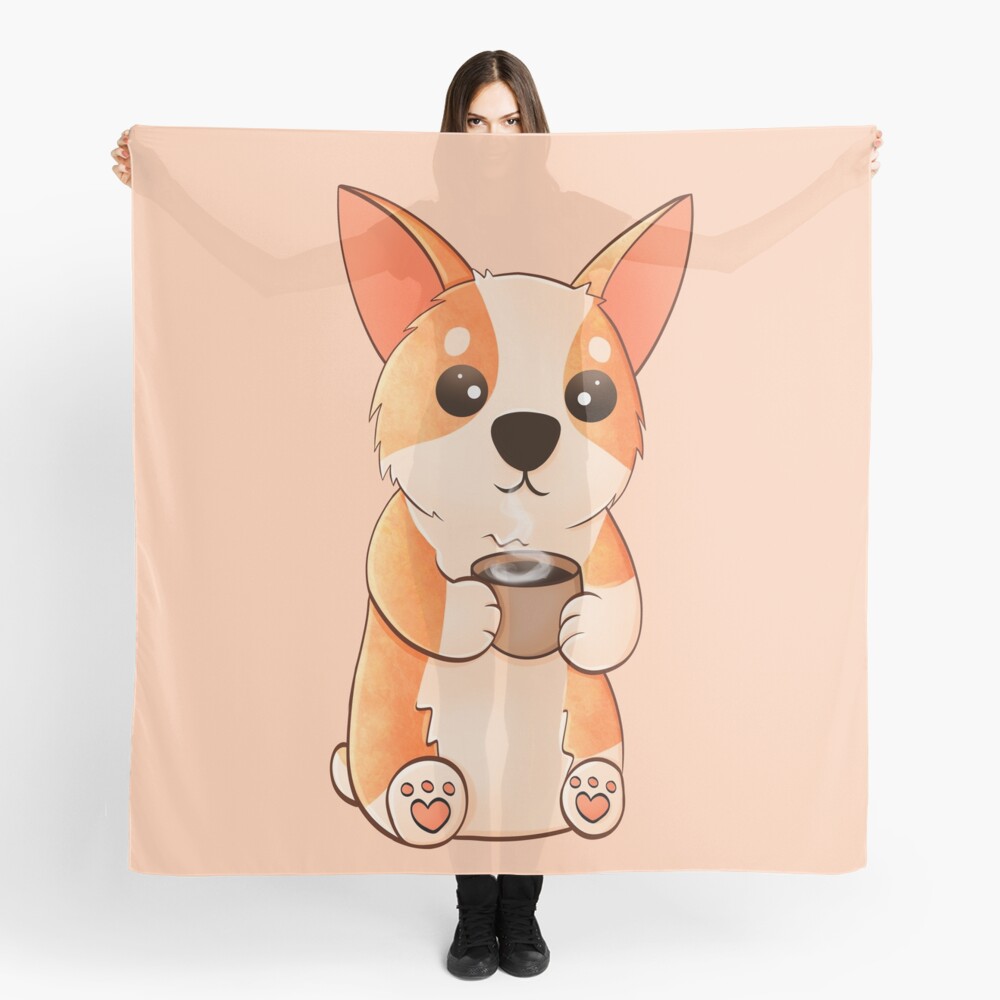 Corgi drinking coffee Scarf
