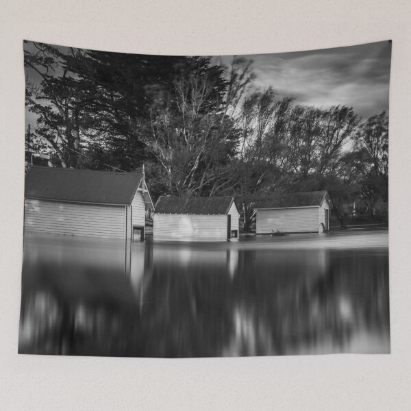 Item preview, Lake Wendouree Boat Huts BnW, Ballarat designed and sold by susanzentay.